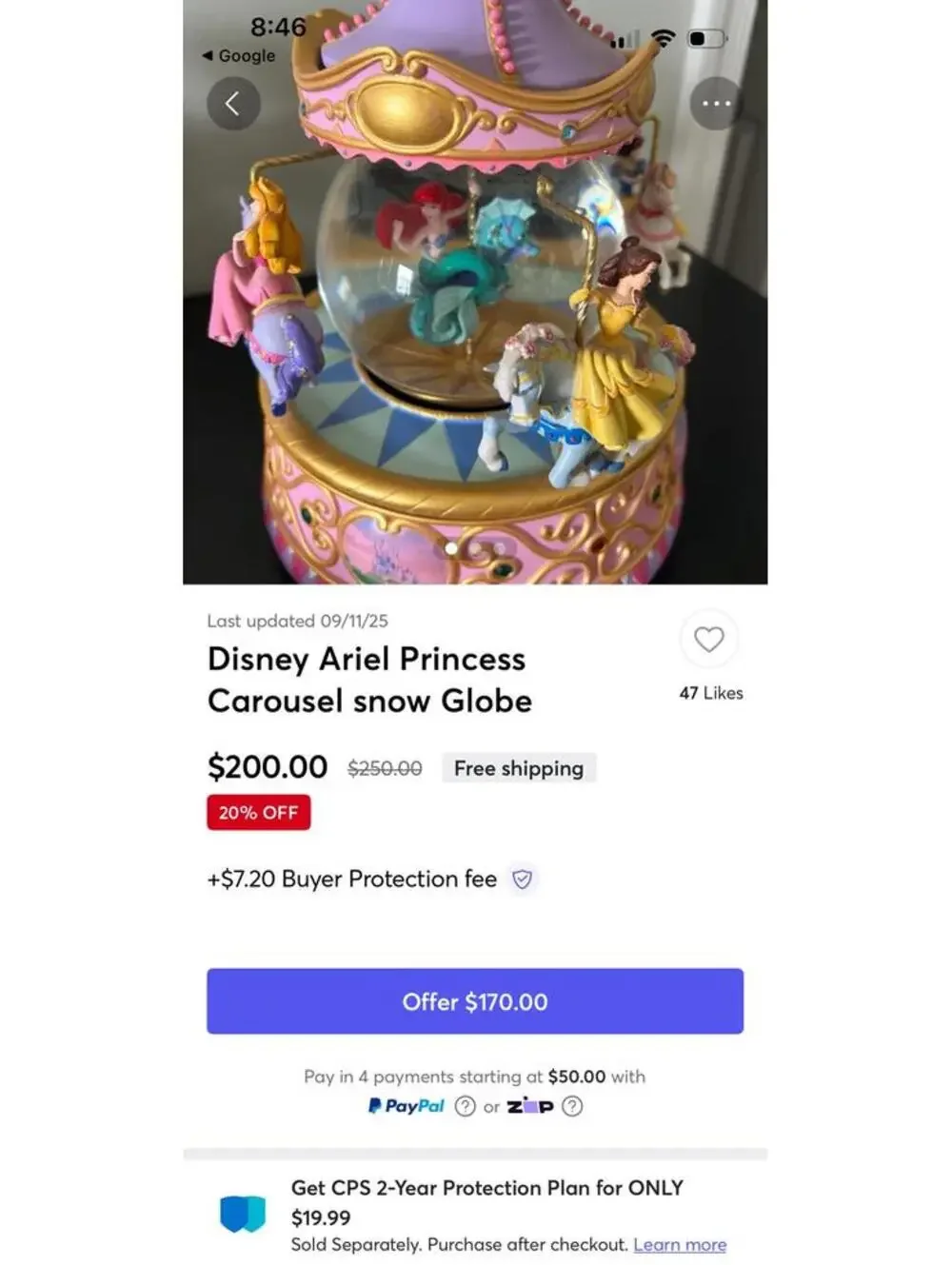Disney Princess Carousel Snow Globe Music Box - Picture 6 of 9